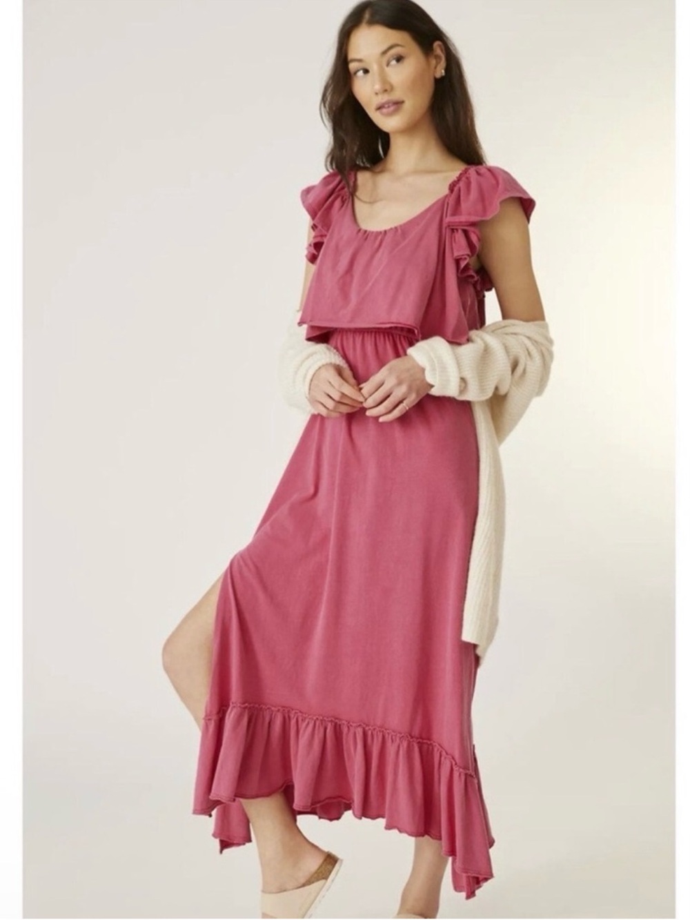 Daily Practice by Anthropologie Poppy Ruffled Midi Dress in orchid pink NWT